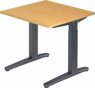 bümö® Design Schreibtisch XB-Serie höhenverstellbar, Tischplatte 80 x 80 cm in Buche, Gestell in graphit