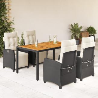 vidaXL 5-tlg. Garten-Essgruppe mit Kissen Schwarz Poly Rattan 3212902