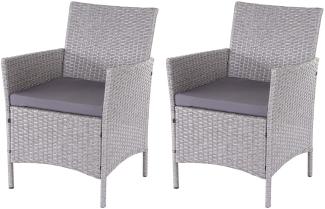 2er-Set Poly-Rattan Gartensessel Halden, Korbsessel ~ grau, Kissen anthrazit