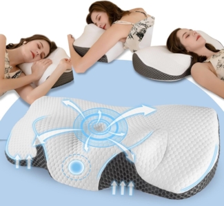 Esun Kopfkissen Orthopädisches Kissen, Ergonomisches Nackenkissen Kopfkissen, Kissen, Seitenschlafer, Rückenschlafer, Bauchschlafer, Set, Kissen vom OEKO-TEX® und CertiPUR Getestet, Bauchschläferkissen, Antischnarchkissen für Erwachsene