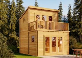 Alpholz Garten-und Freizeithaus Manhattan Blockhaus aus Holz in Pinie Holzhaus mit 44 mm Wandstärke inklusive Terrasse inklusive Schlafboden Blockbohlenhaus