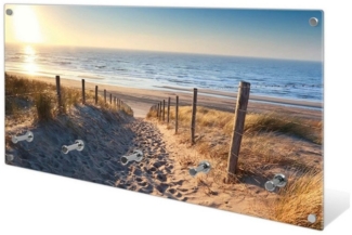 banjado Garderobenleiste Glas Nordseestrand (Wandgarderobe, mit verchromten Haken), inkl. Montagematerial