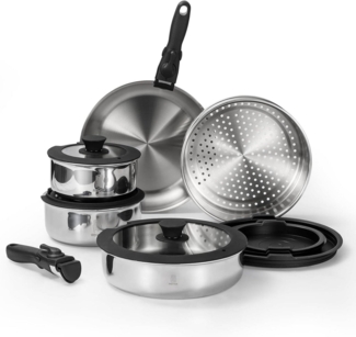 Induktions Pfannen und Töpfe Set 18/10 Edelstahl abnehmbarer Griff 24/26cm