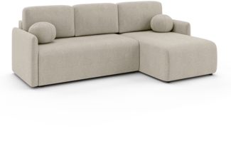 MEBLINI Schlafcouch mit Bettkasten – VESPER – 215x147x94cm – Rechts - Beige Boucle - Kleines Ecksofa mit Schlaffunktion - Sofa mit Relaxfunktion und Kissen - Kleine Couch L-Form – Eckcouch