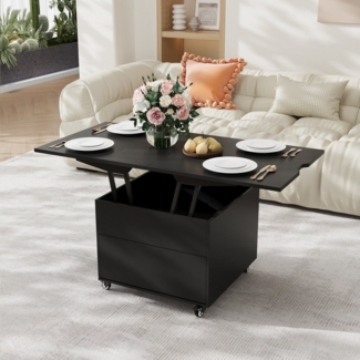VOWNER Couchtisch 3-in-1-Multifunktions Wohnzimmer-Esstisch, Höhenverstellbar, Annhebbarer Multifunktionstisch, 60x60x49,5cm/120×60×68 cm