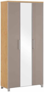 Dielenschrank Salerno / Santina , Glas, Holzwerkstoff , Beige, Holzfarben, Verspiegelt , 90 x 193 x 37 cm