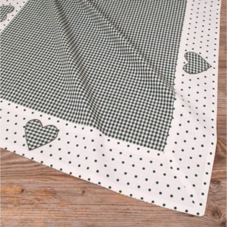 matches21 HOME & HOBBY Tischdecke Tischdecke LISE Herz Landhausstil grün, 100 % Baumwolle, in 70x70 cm (1-tlg), Pflegeleicht waschbar bis 30° Grad