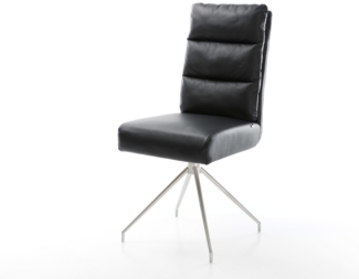 Esszimmerstuhl Pela-Flex Echt-Leder Schwarz Kreuzgestell konisch Edelstahl Taschenfederkern