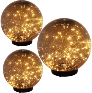 3er Set LED Solarlampen, Kugel-Design, rauchfarben