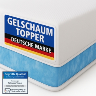Arensberger Matratzen Topper PREMIUM, 160x200 cm, Gelschaum Matratzentopper, waschbarer Bezug, geeignet für Federkern & Schaumstoff Matratzen, Höhe 8cm