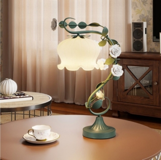 COSTWAY Nachttischlampe, 54,5cm mit Maiglöckchen Lampenschirm, 6 Keramikrosen