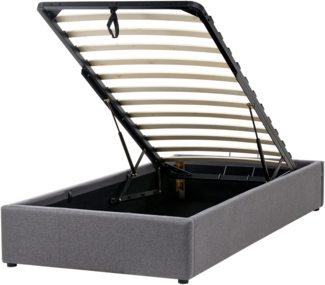 Polsterbett Leinenoptik grau mit Bettkasten hochklappbar 90x200 cm DINAN