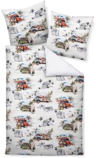 Traumschloss Mako Satin Bettwäsche - bunte Bullis, Camping am Strand, Urlaubsfeeling 135x200 / 80x80