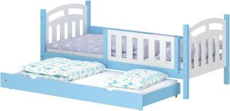 WNM Group Kinderbett Ausziehbar Suzie - aus Massivholz - Ausziehbett fr Mdchen und Jungen - Hohe Qualitt Bett mit Rausfallschutz fr Kinder 200x90 / 190x90 cm - Blau