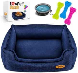 LovPet® Hundebett Hundekissen Hundekorb Chiller, Inkl. Napf + 3X Kauknochen, Hundesofa Kissen für Kleine, Mittelgroße & Große Hunde, Bezug abnehmbar und waschbar Navyblau, XL (110 x 75 x 27 cm)