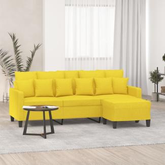 vidaXL 3-Sitzer-Sofa mit Hocker Hellgelb 180 cm Stoff