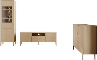 Wohnzimmer-Set Mirkosa I (Farbe: Vicenza Eiche, mit weißer LED Beleuchtung)