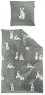Irisette Feinbiber Bettwäsche Koala-J 155x220 Hasen Sterne salbei beige 8654-30