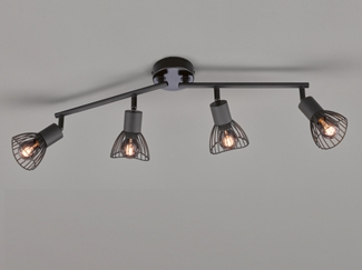 LED Deckenstrahler 4-flammig, Gitterlampe Schwarz, Breite 60cm
