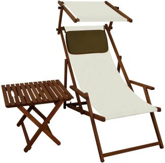 Sonnenliege weiß Liegestuhl Sonnendach Tisch Kissen Gartenliege Holz Deckchair 10-303 S T KD