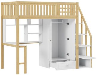 Odikalo Jugendbett Kinderbett Hochbett Kleiderschrank Regal Tisch Treppe 90x200cm