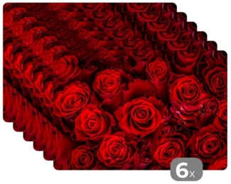 MuchoWow Platzset Blumen - Rosen - Rot, (6-St), Platzsets, Tischset, Abwaschbar, Tischsets, Platzdeckchen