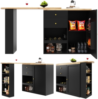 Sideboard B 105 x T 39 x H 102 cm mit 360°-Drehteil B 35 x T 14 x H 104 cm, 4 Schubladen, MDF, schwarz