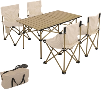 Campingset HWC-N50, Tisch 4x Stuhl Klappstuhl Anglerstuhl faltbar, Metall ~ weiß