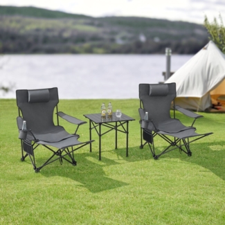 DELUKE® Campingtisch mit Stühlen LOLA - 1 Tisch 2 Stühle Klappbar Campingmöbel Set Campingstuhl Set 2 Personen mit Lehne Klappstuhl Gartenstuhl Set Grau