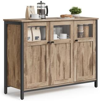 VASAGLE Sideboard Küchenschrank (Aufbewahrungsschrank, Stahlrahmen, Industrie, für Wohnzimmer, Küche, Esszimmer), 100 x 35 x 75 cm, verstellbaren Ablage, mit Glastüren