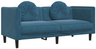 vidaXL Sofa mit Kissen 2-Sitzer Blau Samt 372640