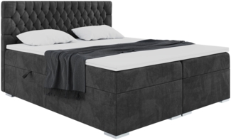 MEBLINI Boxspringbett DALIA 160x220 cm mit Bettkasten - H3/Schwarz Samt Polsterbett - Doppelbett mit Topper & Taschenfederkern-Matratze