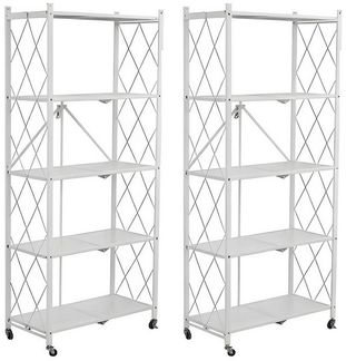 FOXSPORT Standregal mit Rollen (Zweierset), 2er-Set, Komplett-Set, Traglast von 20 kg pro Ebene, mit 5 Ablagen, Schwerlastregal, Küchenregal, 72x37x163cm