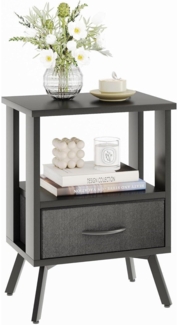 Schwarzer Beistelltisch mit Stoffschublade und offenem Regal, modernes Design