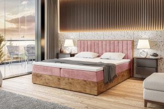 MEBLINI Boxspringbett LOFTY 4 120x220 cm mit Bettkasten - H3/Rosa Samt Polsterbett - Doppelbett mit Topper & Taschenfederkern-Matratze