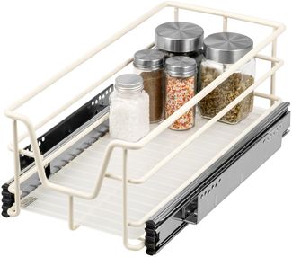 Teleskopschublade für 30 cm Schrank mit Einlegeboden, aus Metall, cremeweiß