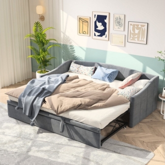Gdood Polsterbett Daybett Tagesbett Ausziehbett (1 tlg), Schlafsofa, Mit Unterbett, 90x200 cm/180x200 cm, Lattenrost, Samt