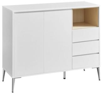 VASAGLE Aufbewahrungsschrank, Sideboard, Küchenschrank mit Türen, höhenverstellbare Ablagen, 3 Schubladen, offenes Fach, modern, 40 x 103,5 x 85 cm für Wohnzimmer Küche, wolkenweiß