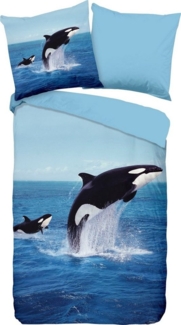 PURE luxury collection Wendebettwäsche Orca Bettwäsche-Set Bettbezug & Kissenbezüge, Renforcé, 2 teilig, mit Walfischen