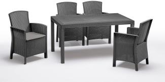 BICA Gastro Essgruppe Lido | Esstisch Houston mit 4 Sesseln | Wetterfeste Gartenmöbel in Graphite