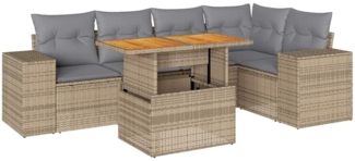 vidaXL 6-tlg. Garten-Sofagarnitur mit Kissen Beige Poly Rattan 3327377