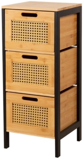 Natsen Badkommode, Badezimmerschrank Bambus Aufbewahrungsschrank, 3 Schubladen,30x30x73cm
