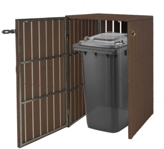 1er WPC-Mülltonnenverkleidung HWC-J28, Mülltonnenbox, Metall Holzoptik, erweiterbar 240l ~ braun