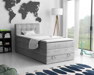 Deine Möbel 24 Boxspringbett JUNG 2 Polsterbett Komplettbett Hotelbett Cord-Stoff inkl. Topper (für Jugendliche Jugendbett Cord Beige Creme Grau Schwarz Anthrazit, 3-St, Bonellfederkernmatratze H3 Taschenfederkernmatratze H4), 90x200 100x200 120 cm Ein...