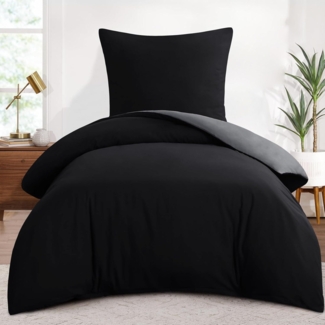 Bettwäsche 155x220cm 2tlg Schwarz Wendebettwäsche Reißverschluss Mikrofaser
