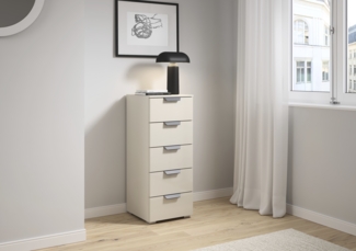 rauch Aditio Box, Kommode, 5 Schubladen, mit Glasfront, mit Softclose-Funktion, Farbe Beige, BxHxT 40x100x42cm