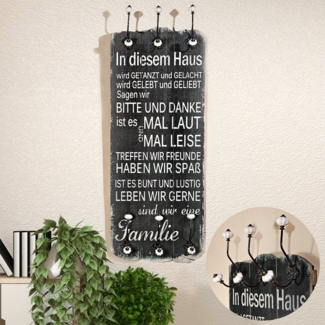 Melko Garderobe Garderobe Garderobenpaneel 6 Haken in Schwarz aus Holz Flur Wandpaneel (Stück, 1 St, Stück), Paulownienholz