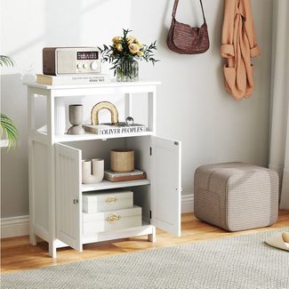 COSTWAY Badkommode, Badezimmerschrank mit verstellbarem Regal, weiß