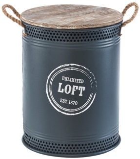 Kobolo Wäschekorb Aufbewahrungsbox LOFT ANTHRAZIT aus Metall und Holz (Stück, 1 St, mit Deckel und Griffen), Gr. L 40x52 cm