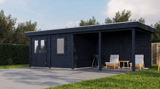 Lugarde Select Modern Gartenhaus mit Vordach Oldenburg 388x300cm + 400cm - Schwarzes Öl